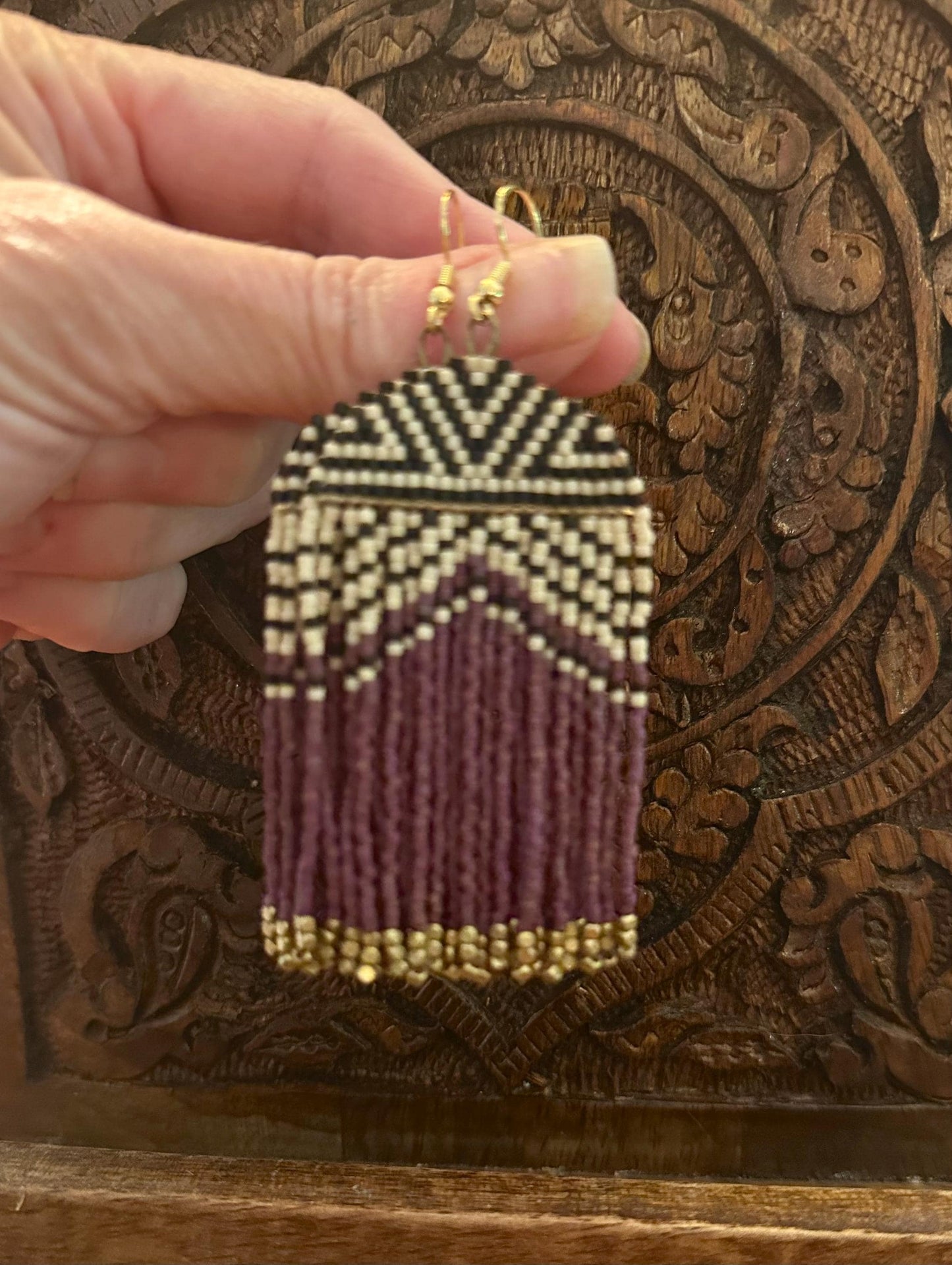 Hand-Beaded Fringe Earrings