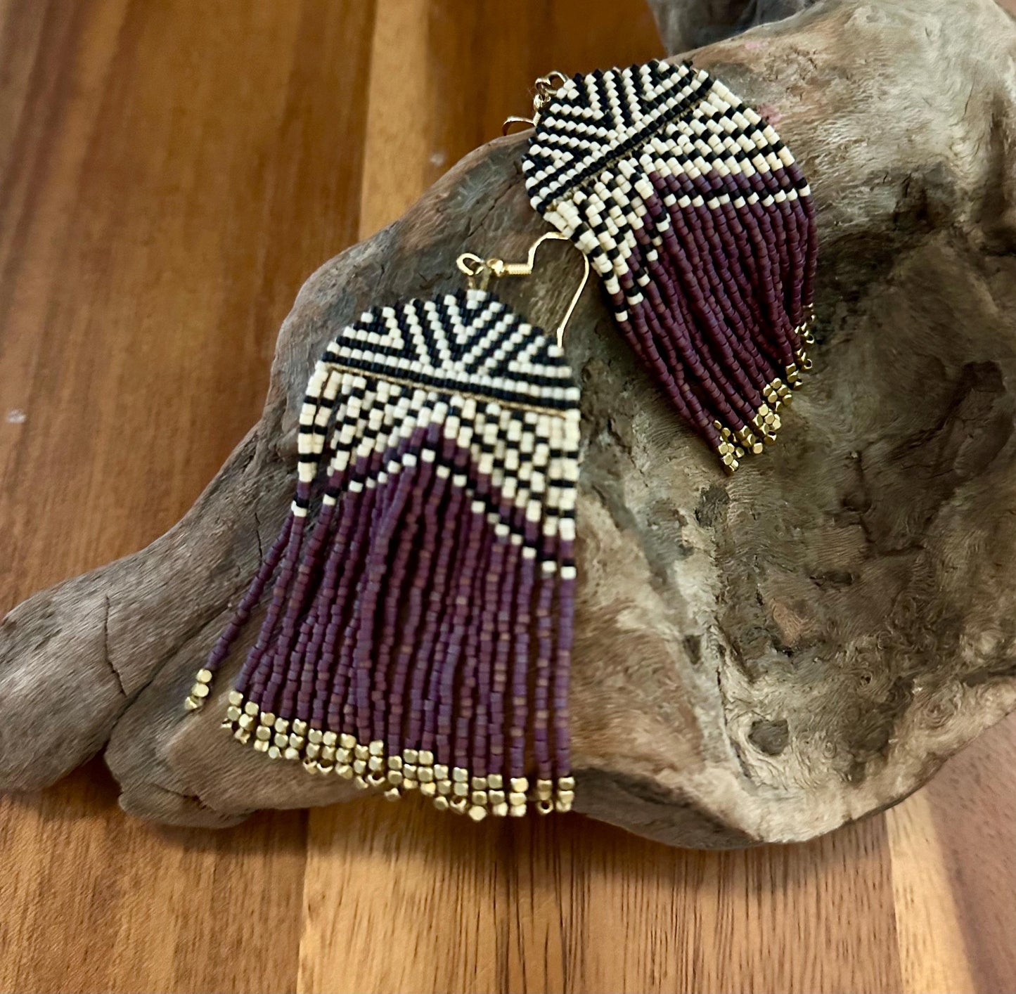 Hand-Beaded Fringe Earrings