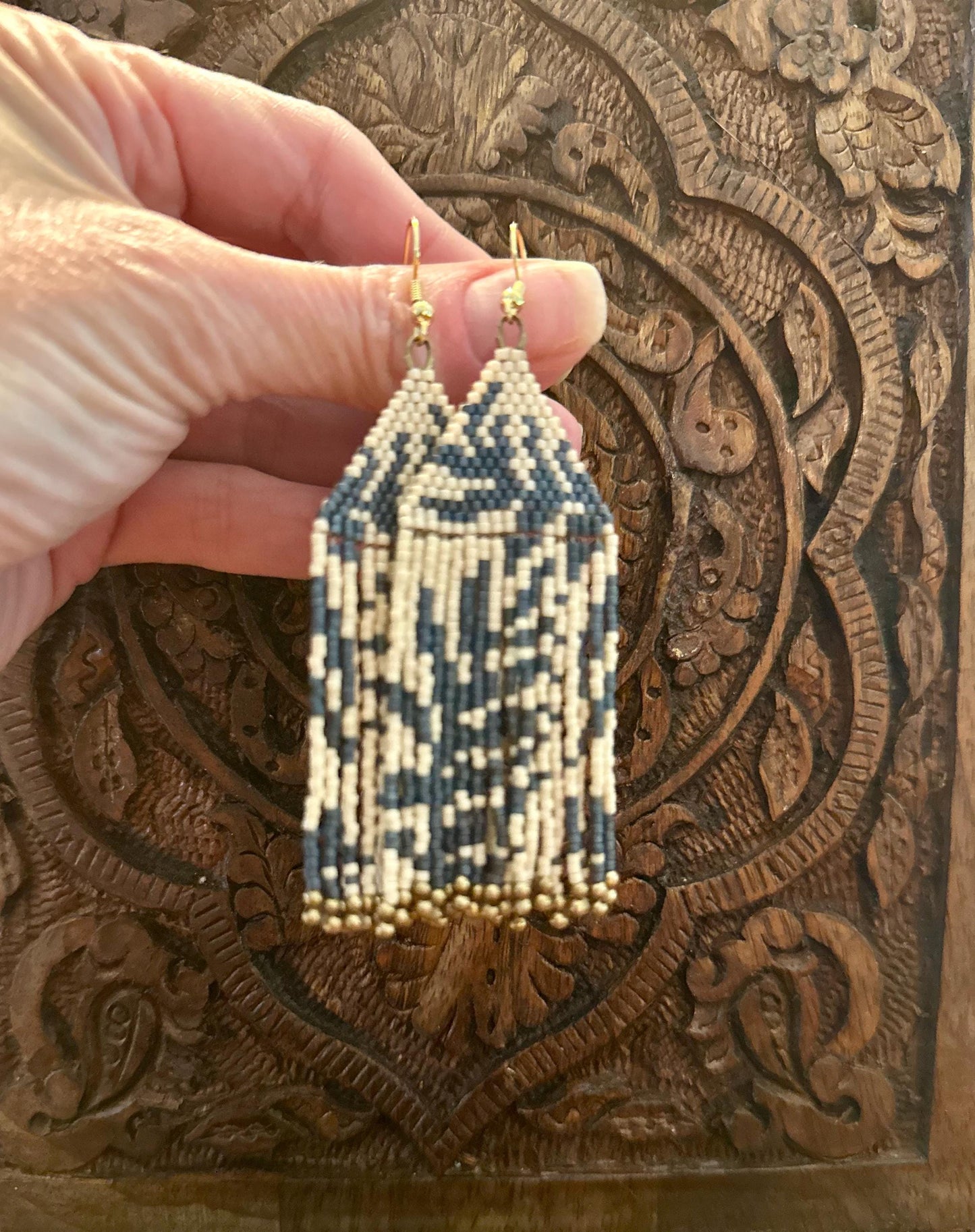 Hand-Beaded Fringe Earrings