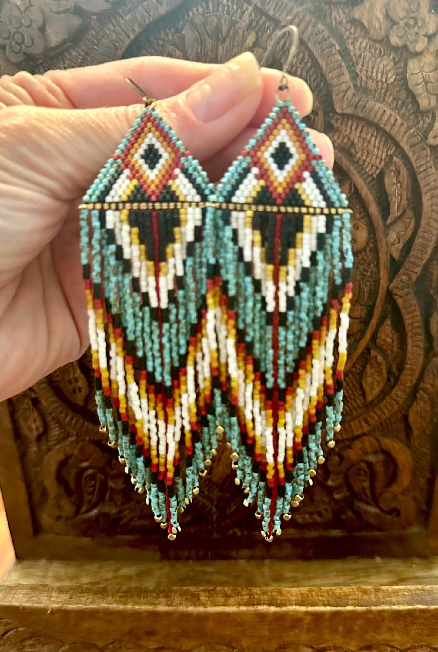 Hand-Beaded Fringe Earrings
