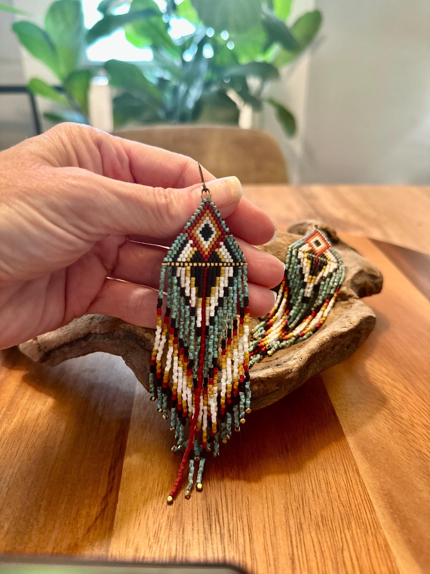 Hand-Beaded Fringe Earrings