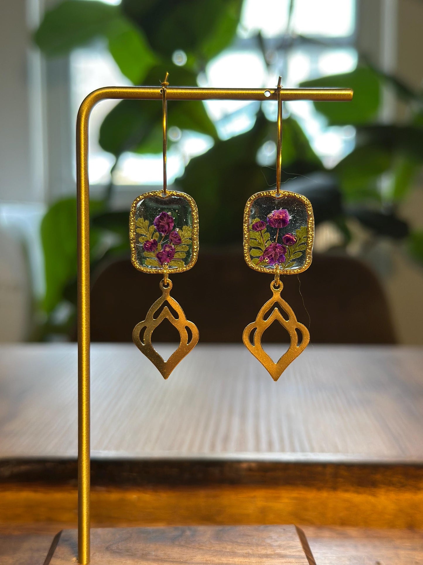 Resin and pressed flower earrings