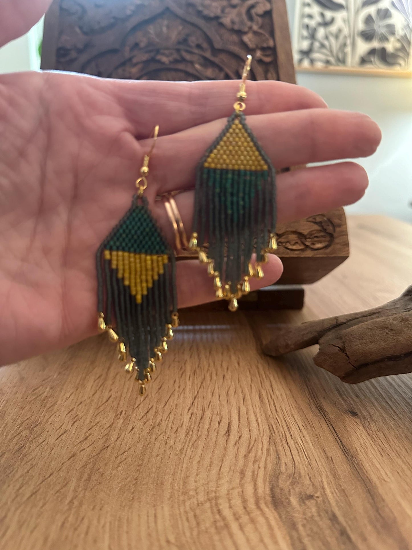 Hand-Beaded Fringe Earrings