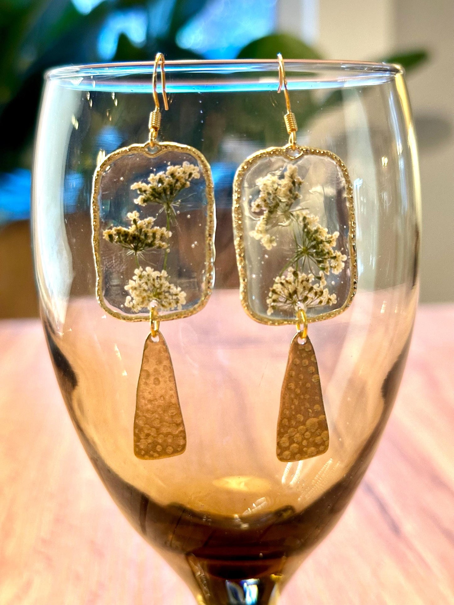 Resin and pressed flower earrings
