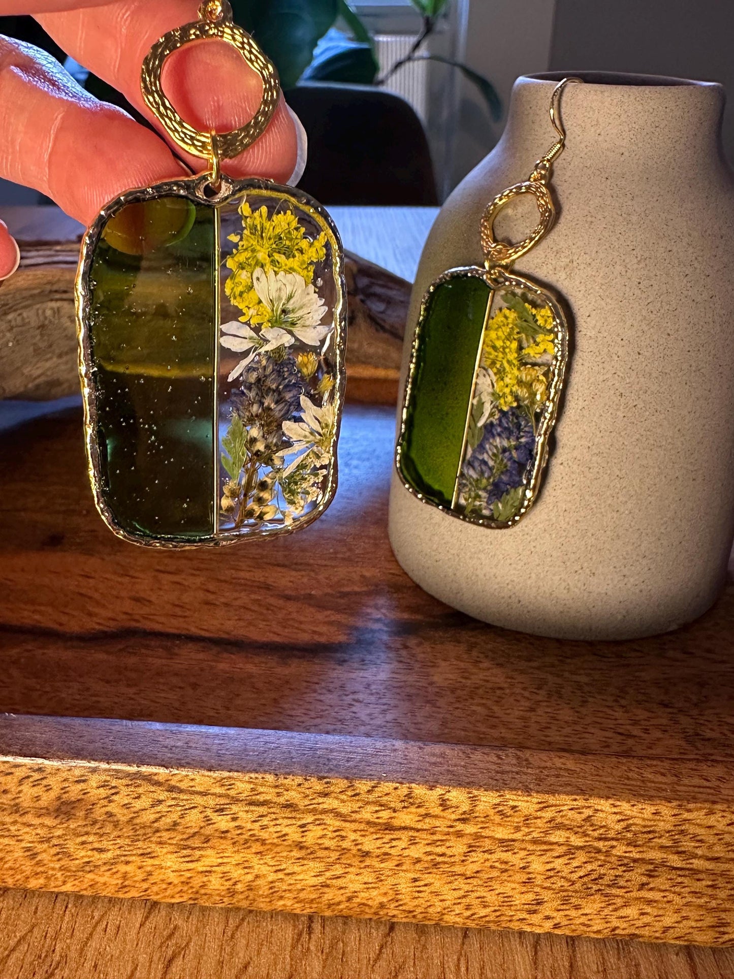 Resin and pressed flower earrings