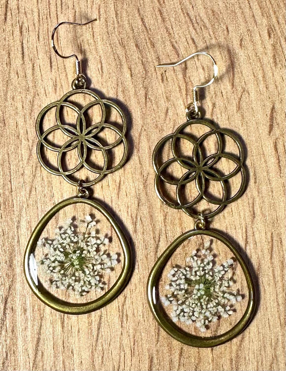 Resin and pressed flower earrings