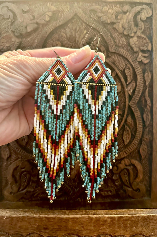 Hand-Beaded Fringe Earrings