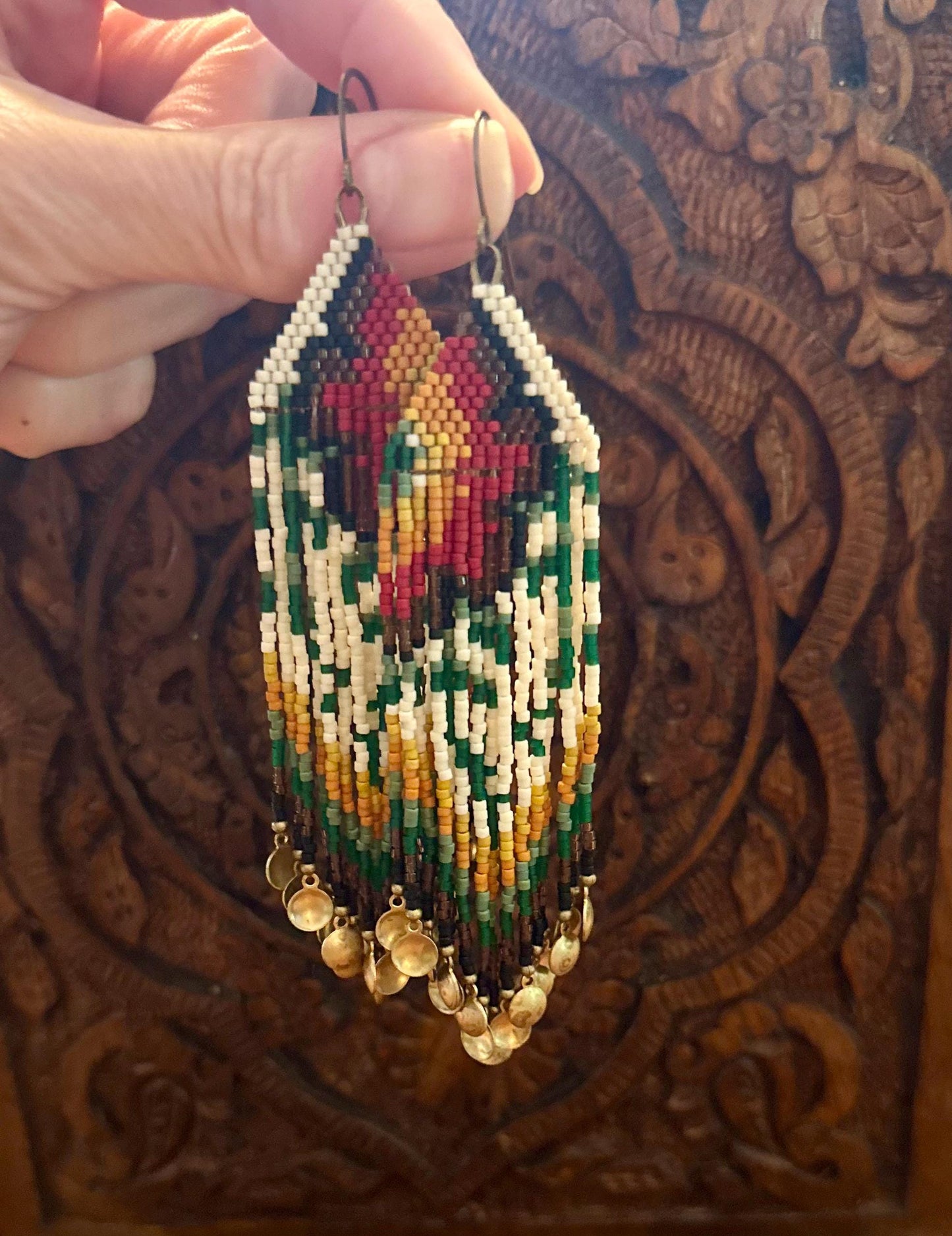 Hand-Beaded Fringe Earrings