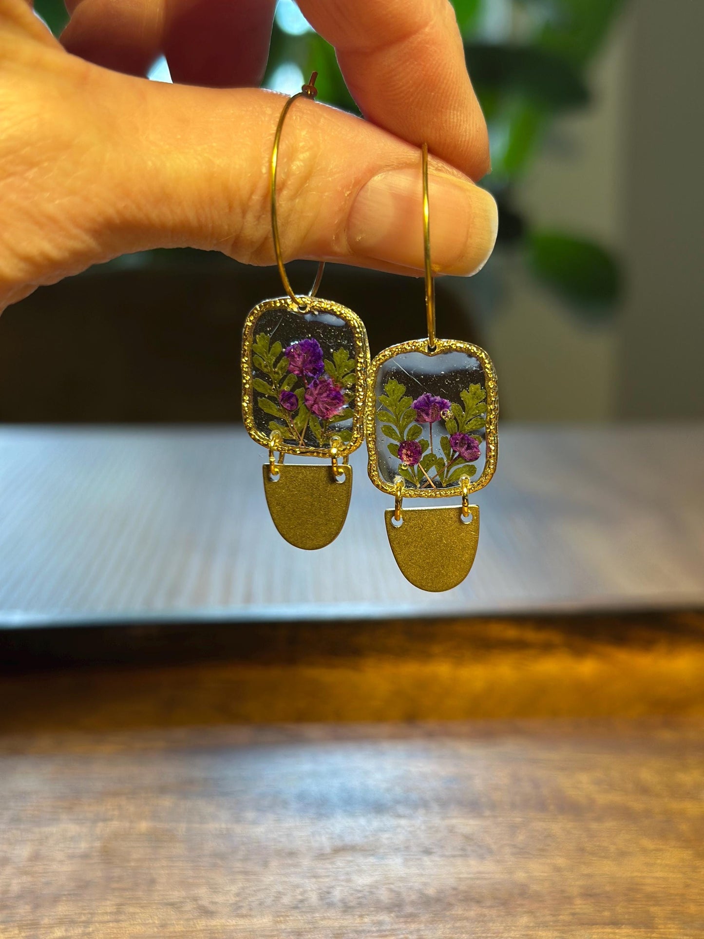 Resin and pressed flower earrings