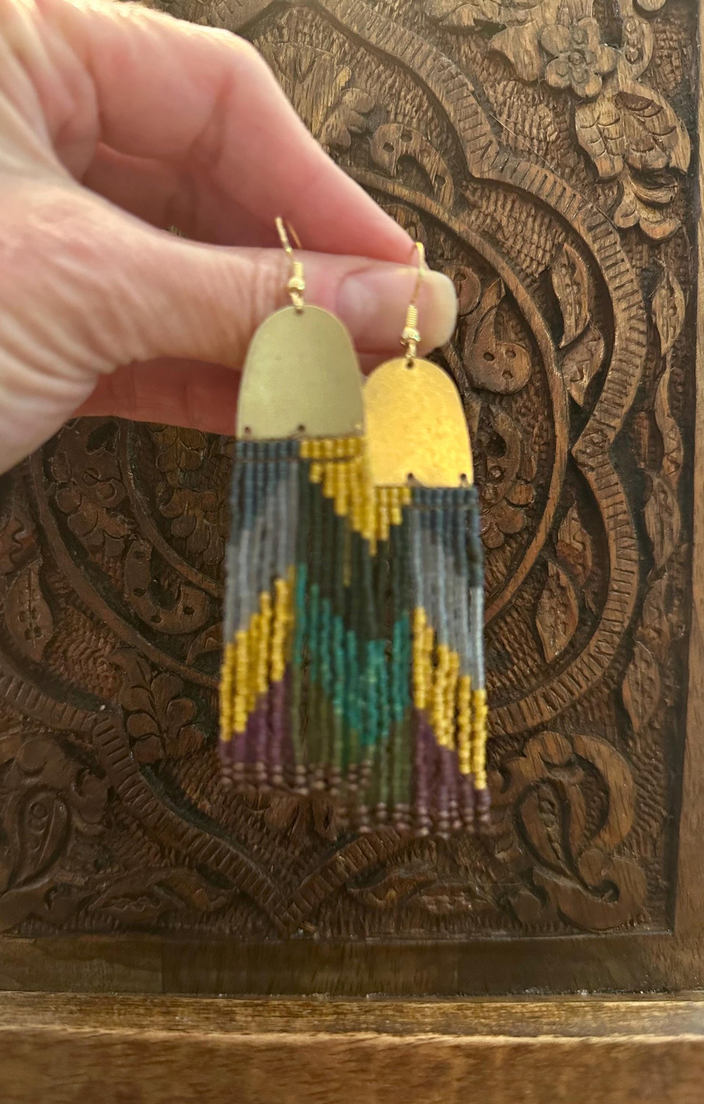 Hand-Beaded Fringe Earrings