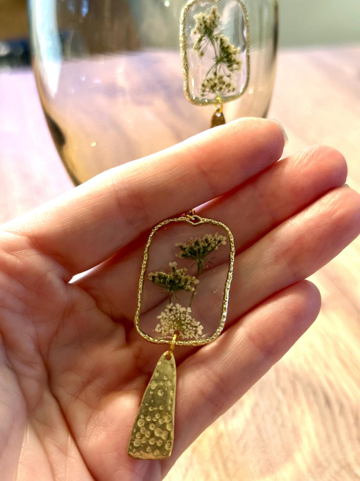 Resin and pressed flower earrings