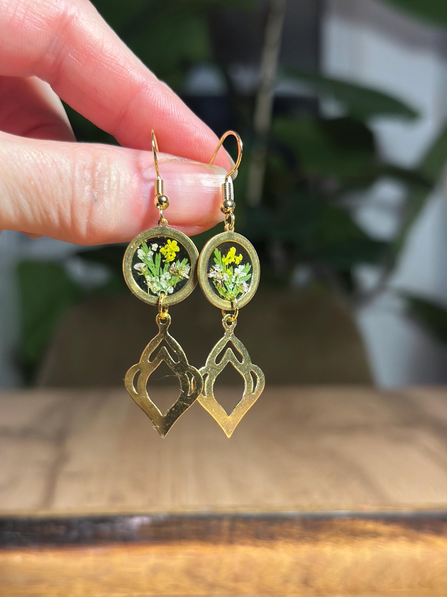 Resin and pressed flower earrings