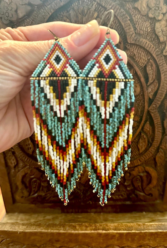 Hand-Beaded Fringe Earrings