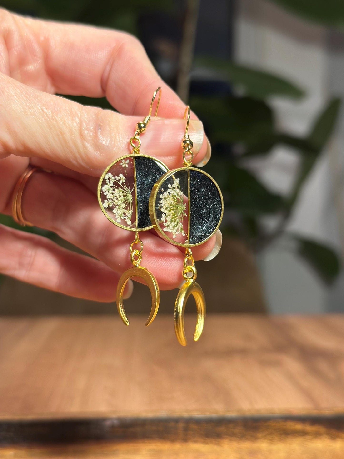 Resin and pressed flower earrings