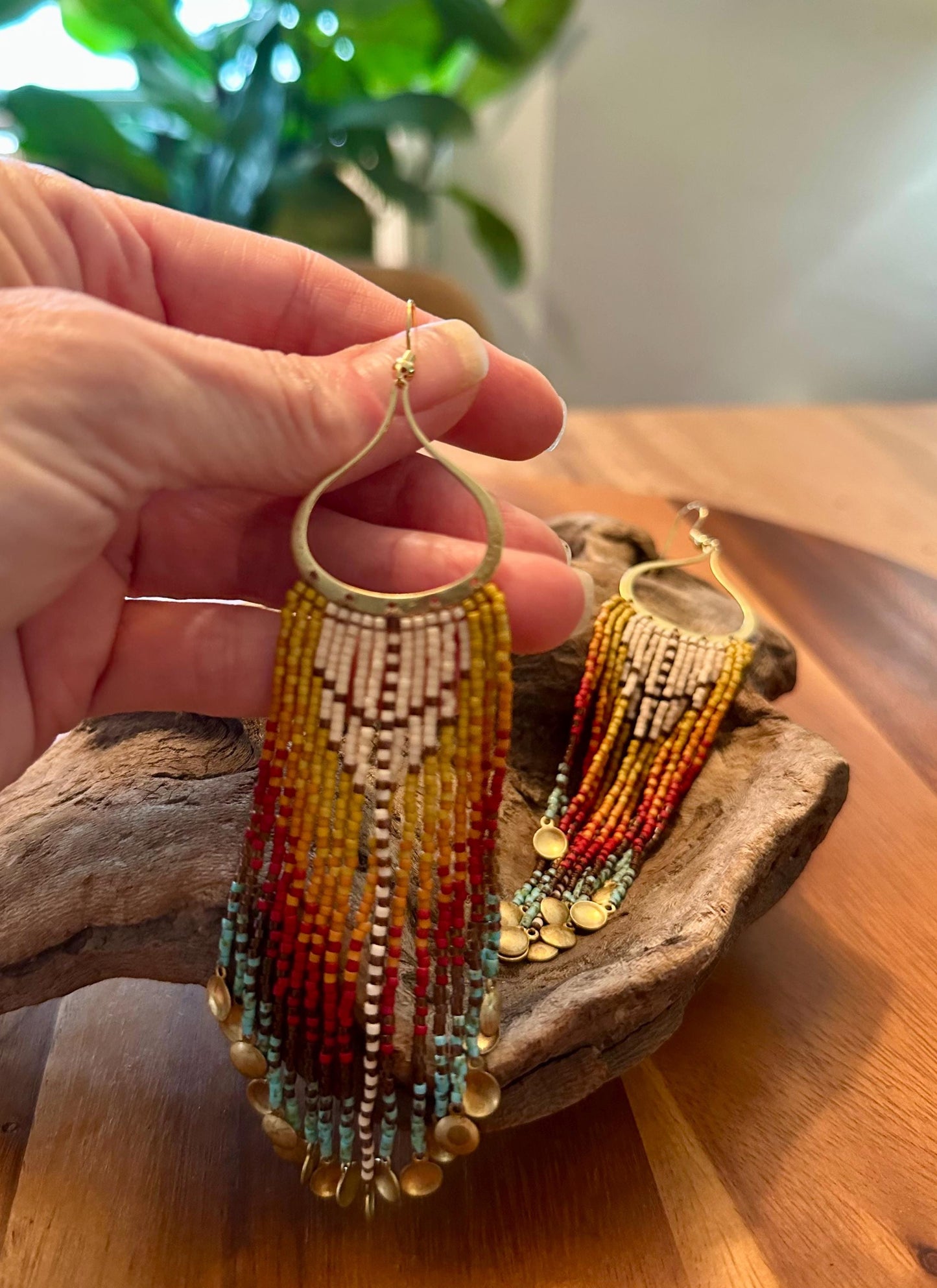 Hand-Beaded Fringe Earrings