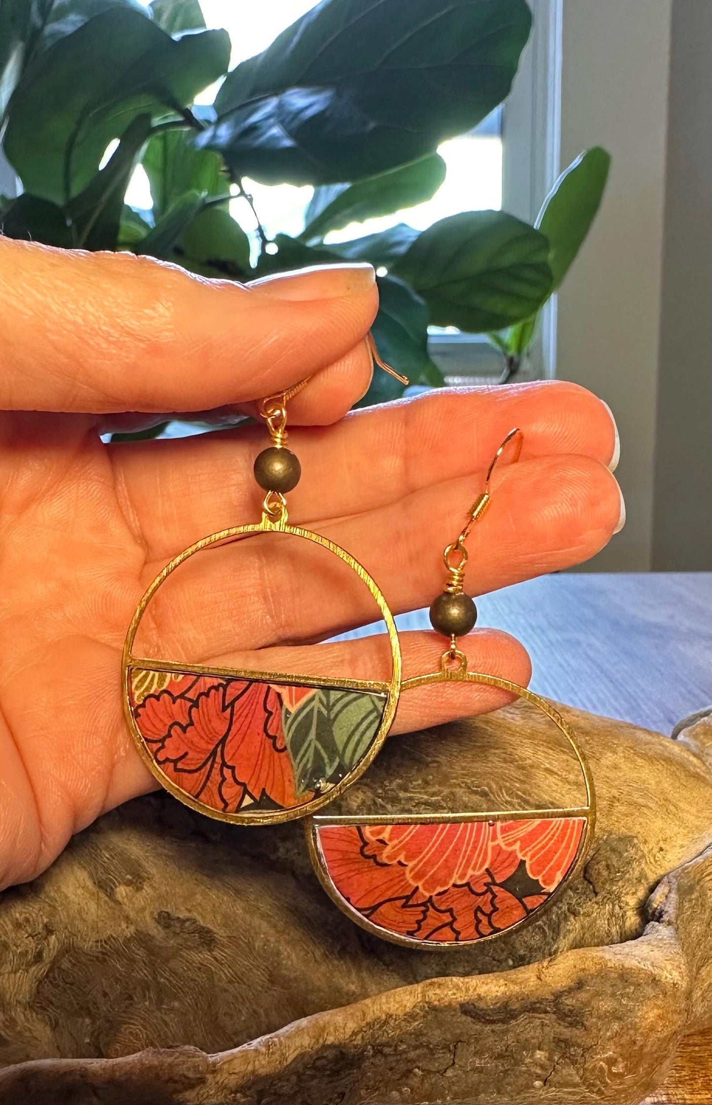 Resin and beaded earrings