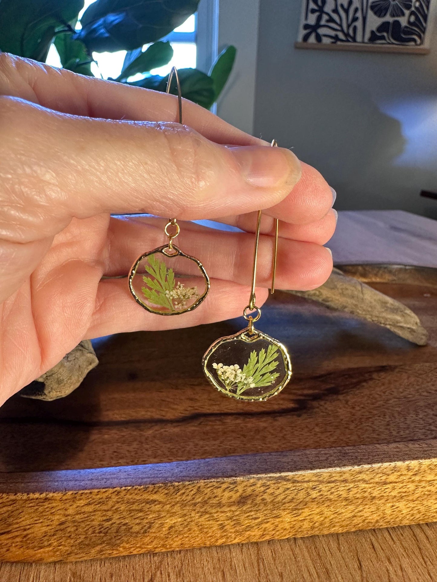 Resin and pressed flower earrings