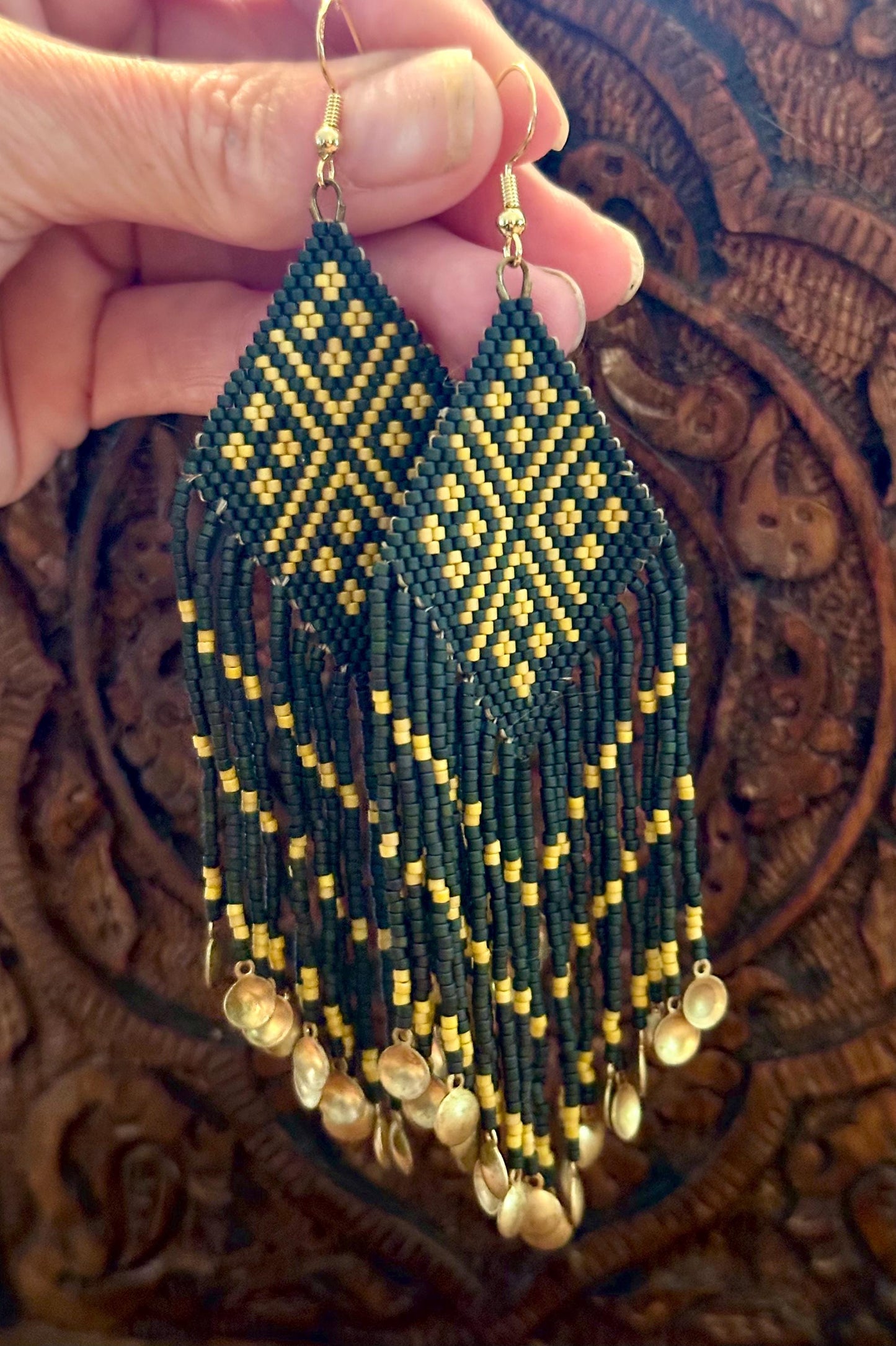 Hand-Beaded Fringe Earrings