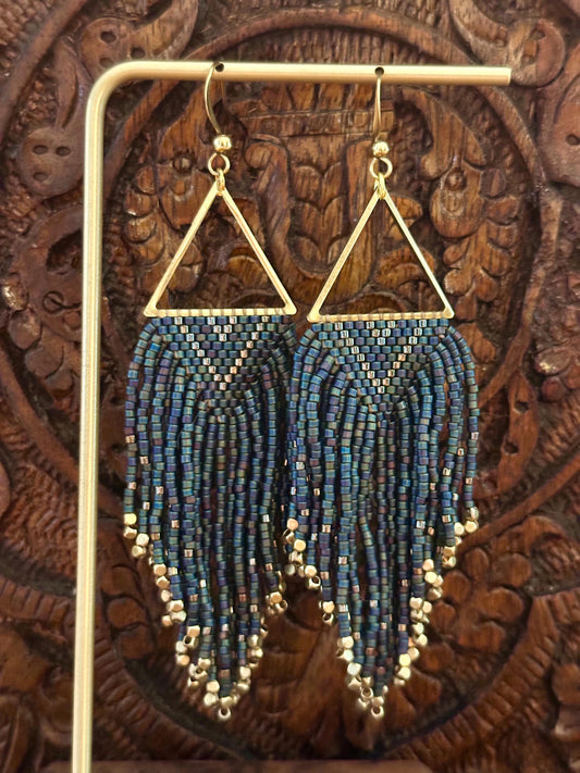 Hand-Beaded Fringe Earrings