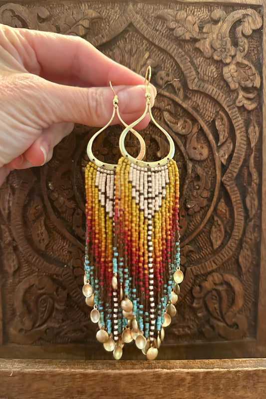 Hand-Beaded Fringe Earrings