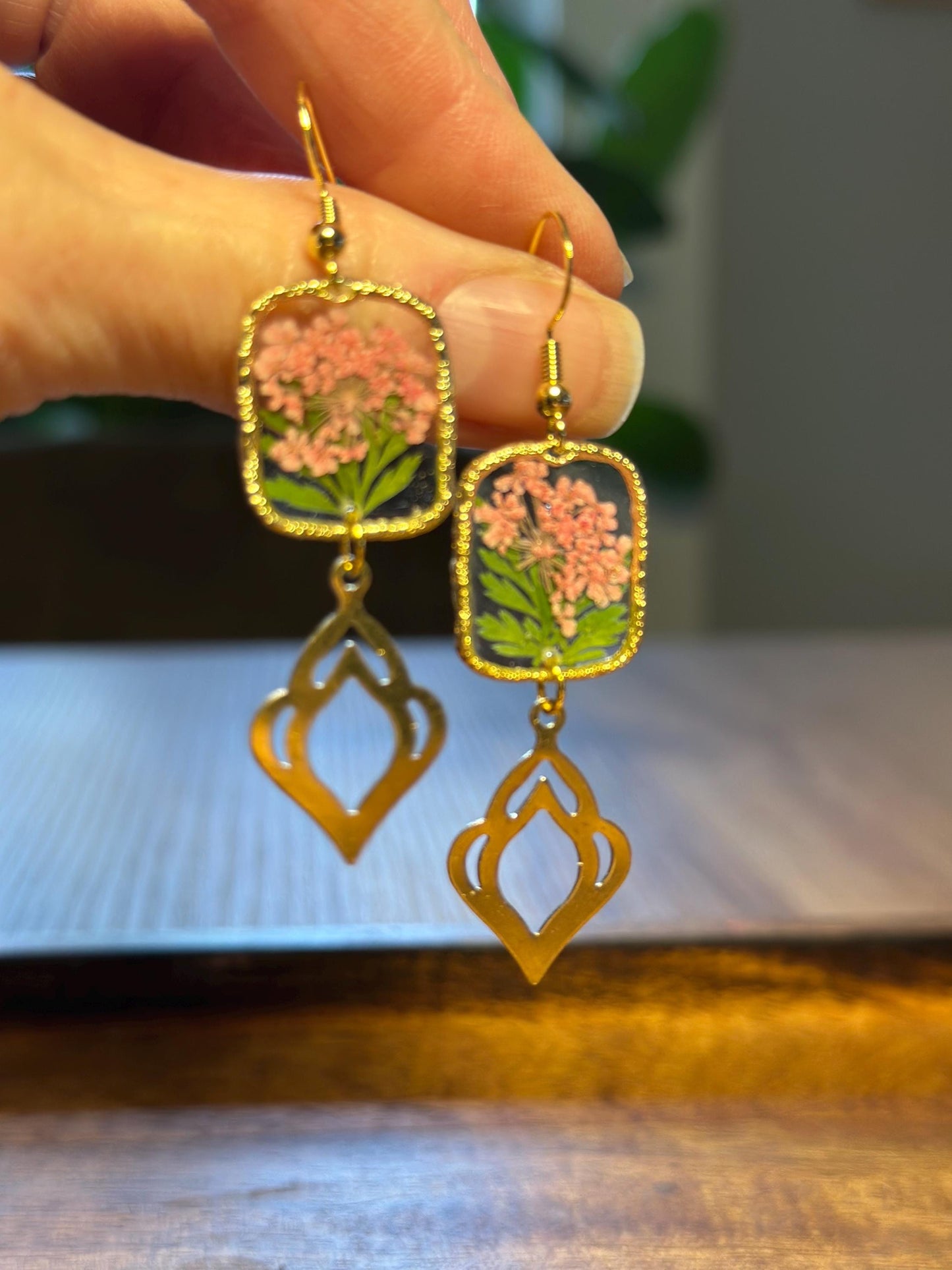 Resin and pressed flower earrings