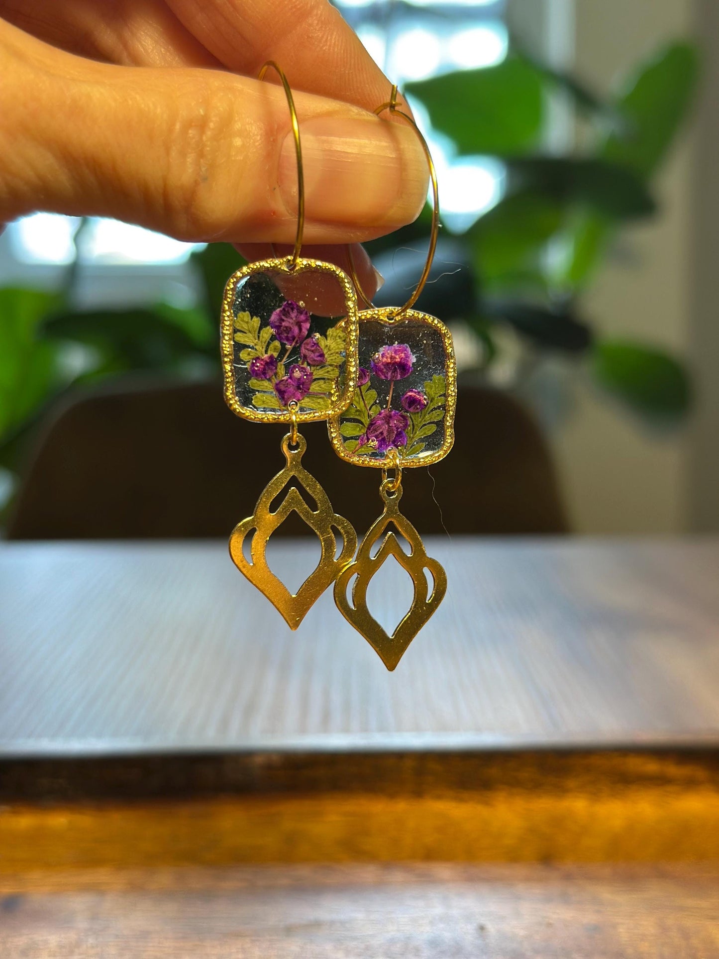 Resin and pressed flower earrings