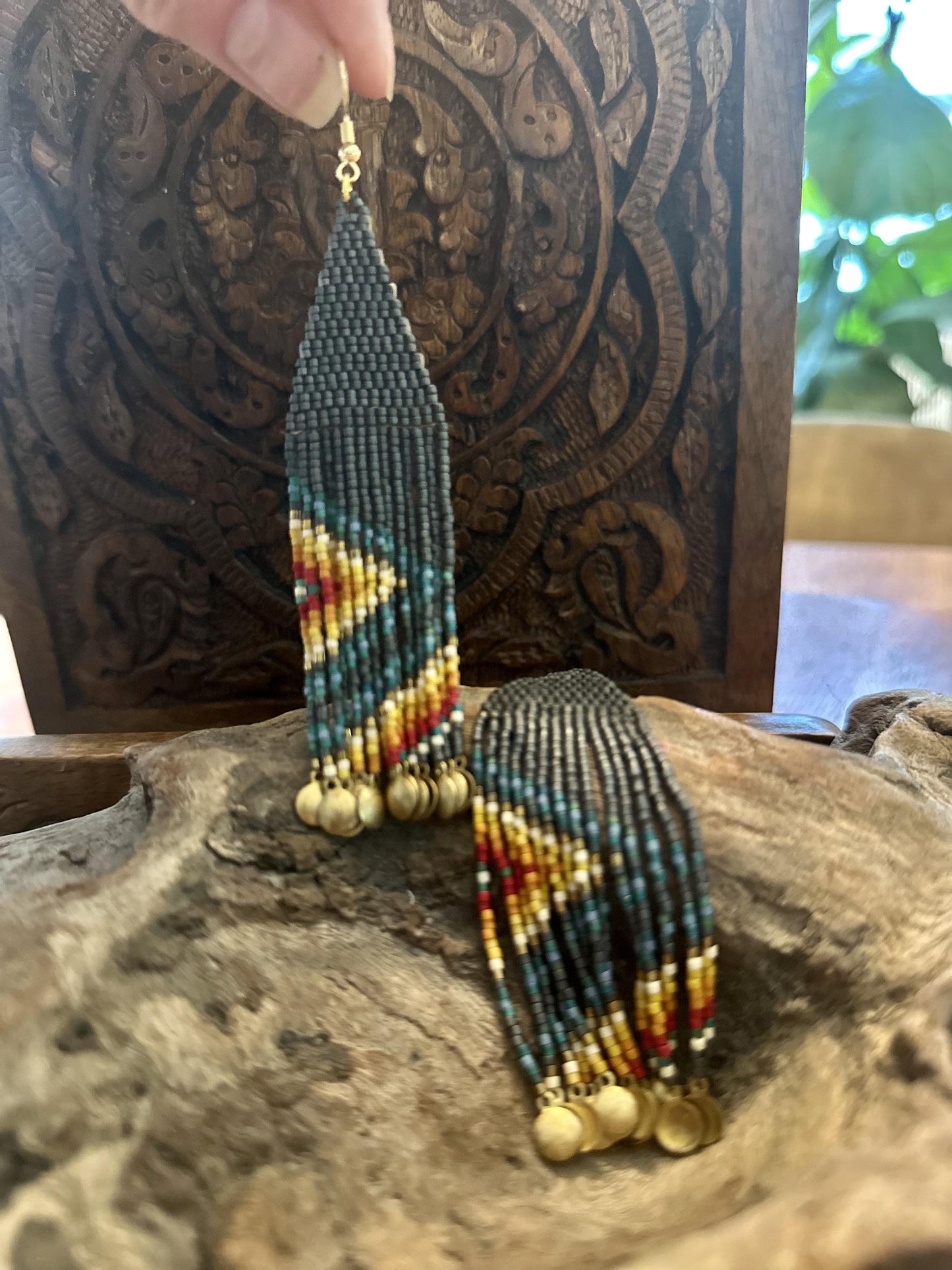 Hand-Beaded Fringe Earrings