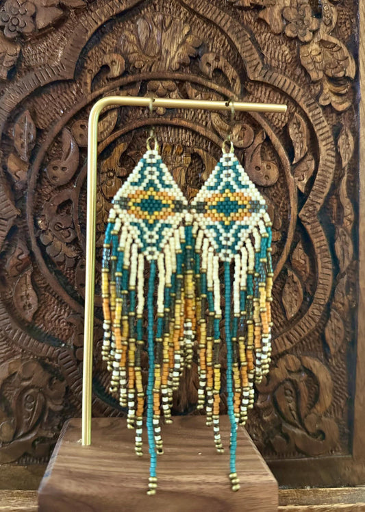 Hand-Beaded Fringe Earrings