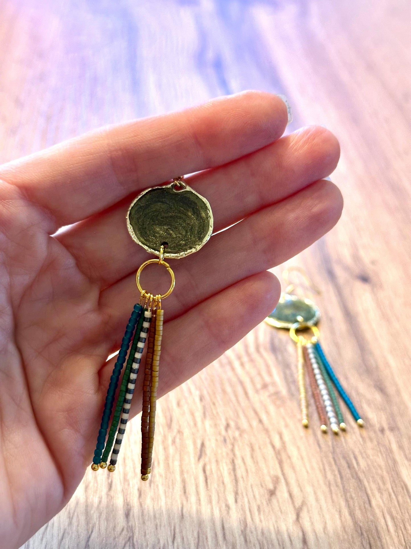 Resin and seed bead earrings