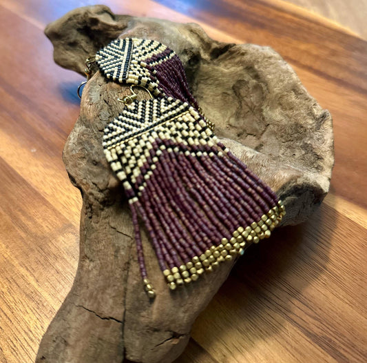 Hand-Beaded Fringe Earrings