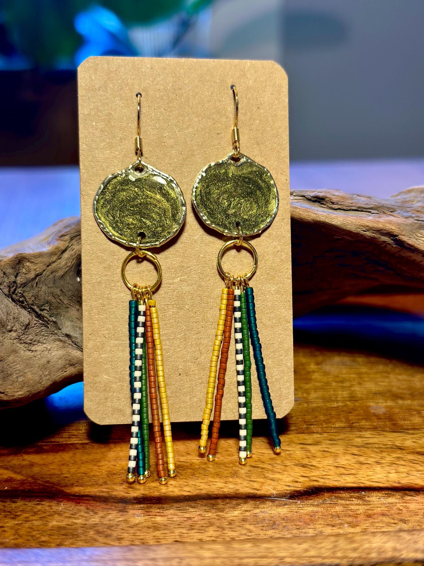 Resin and seed bead earrings
