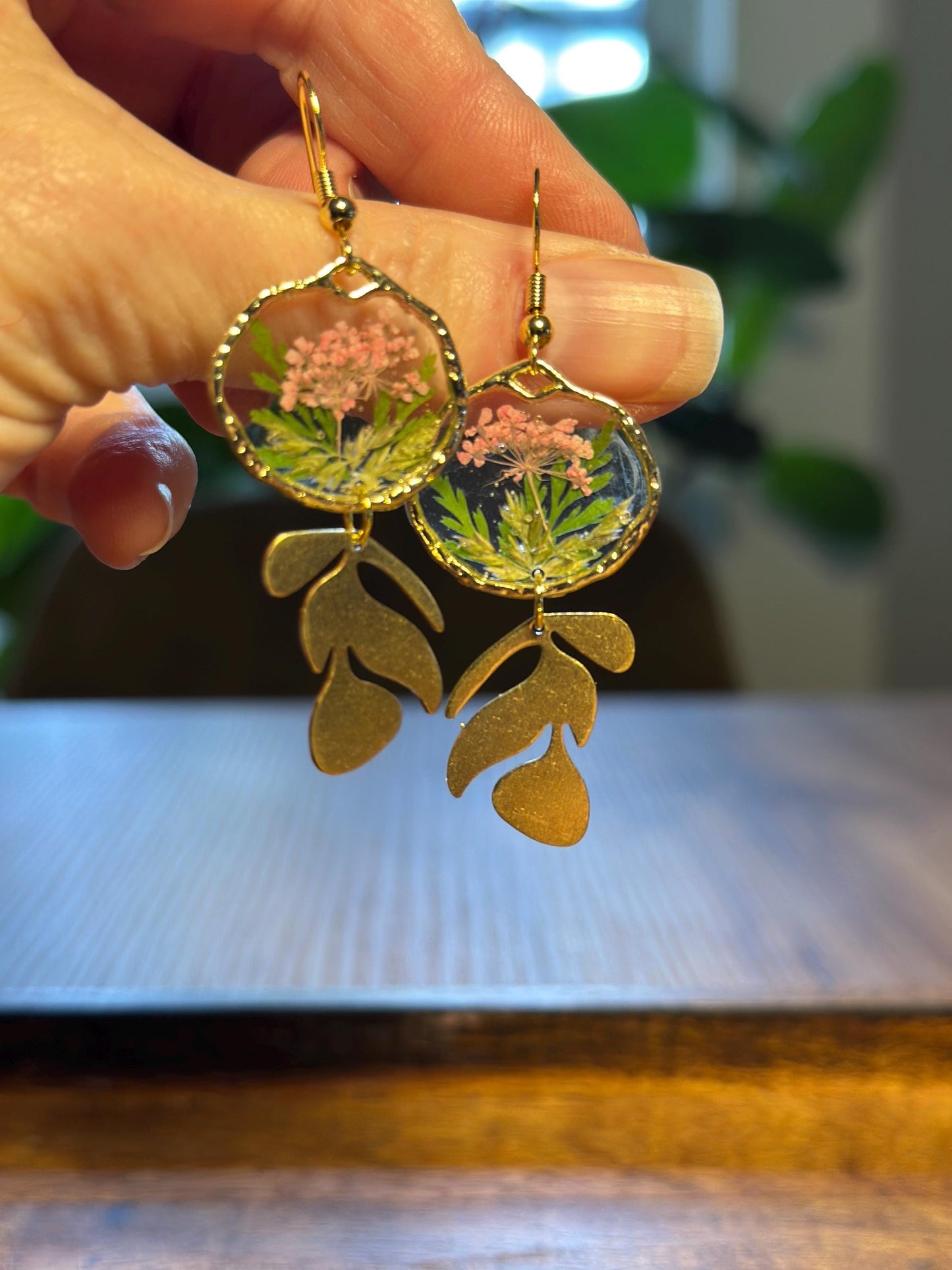 Resin and pressed flower earrings