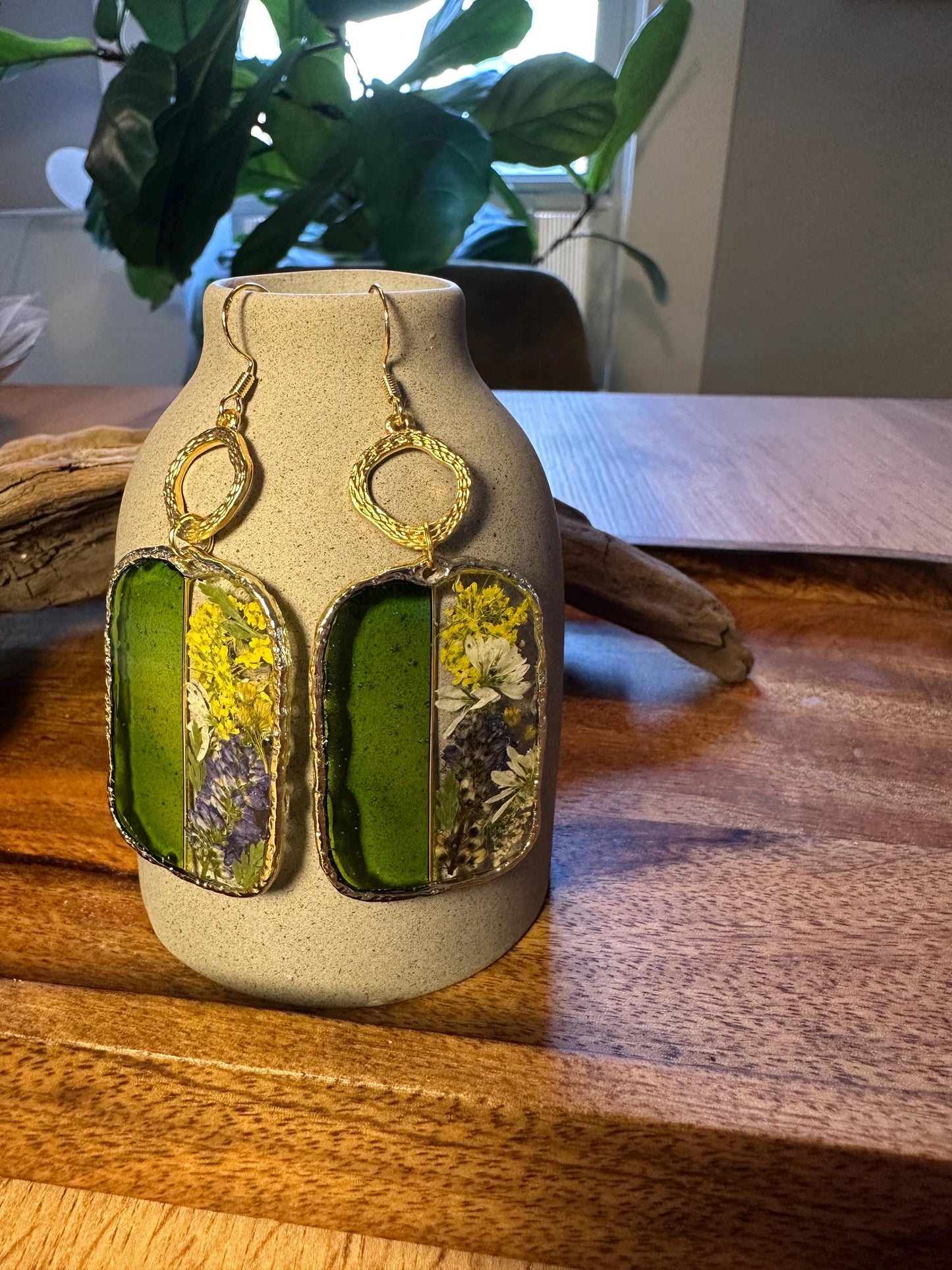 Resin and pressed flower earrings
