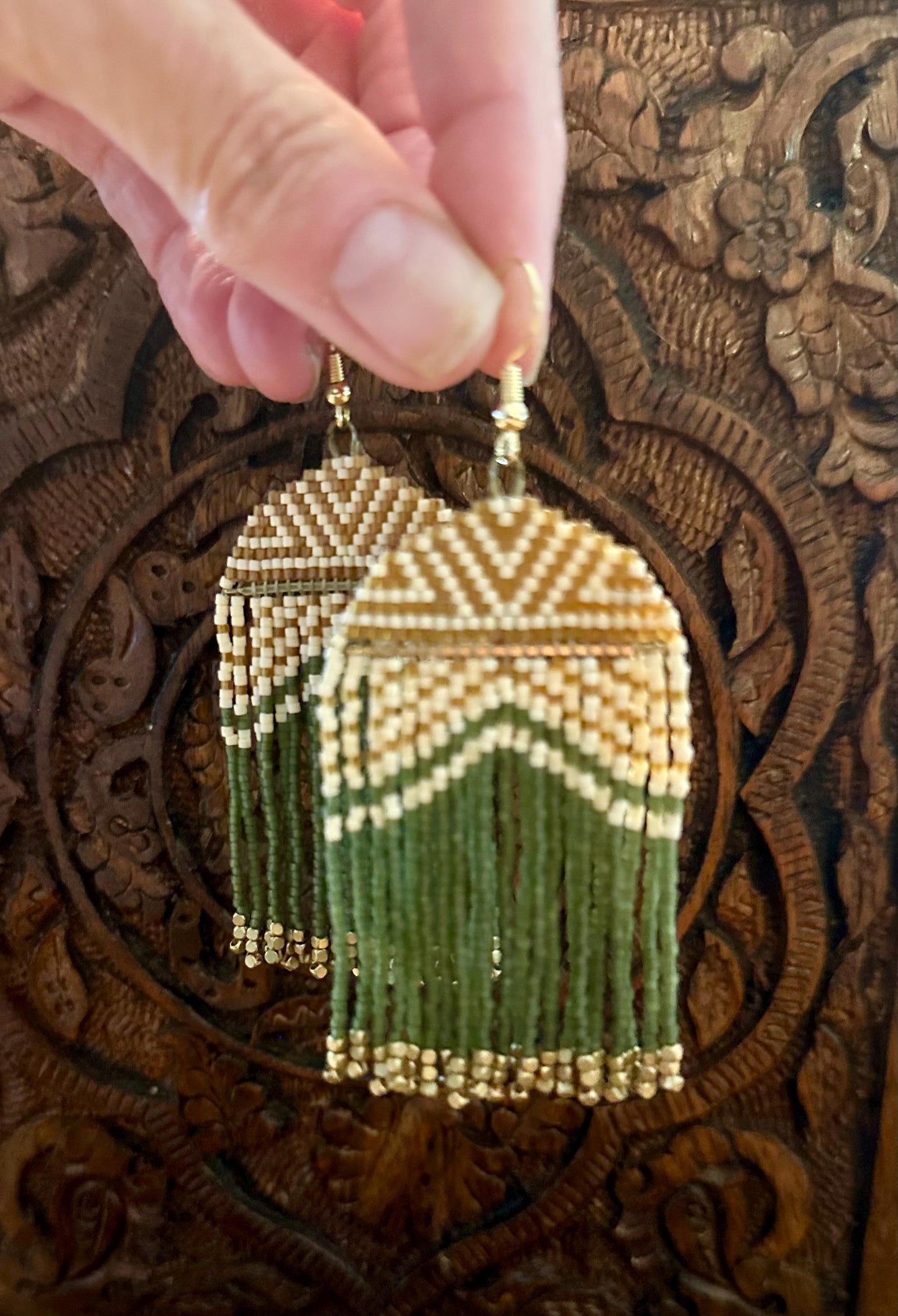 Hand-Beaded Fringe Earrings