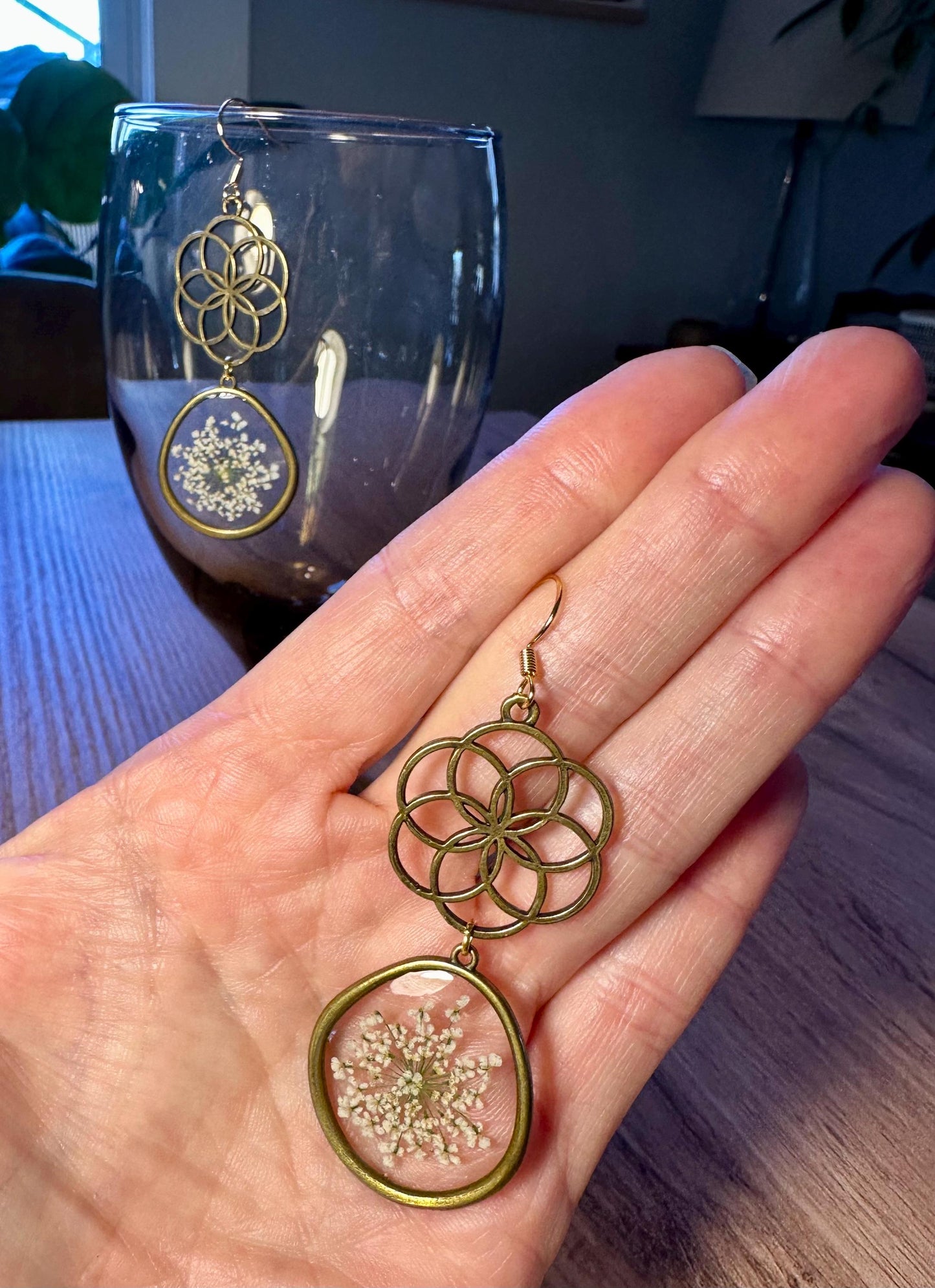 Resin and pressed flower earrings