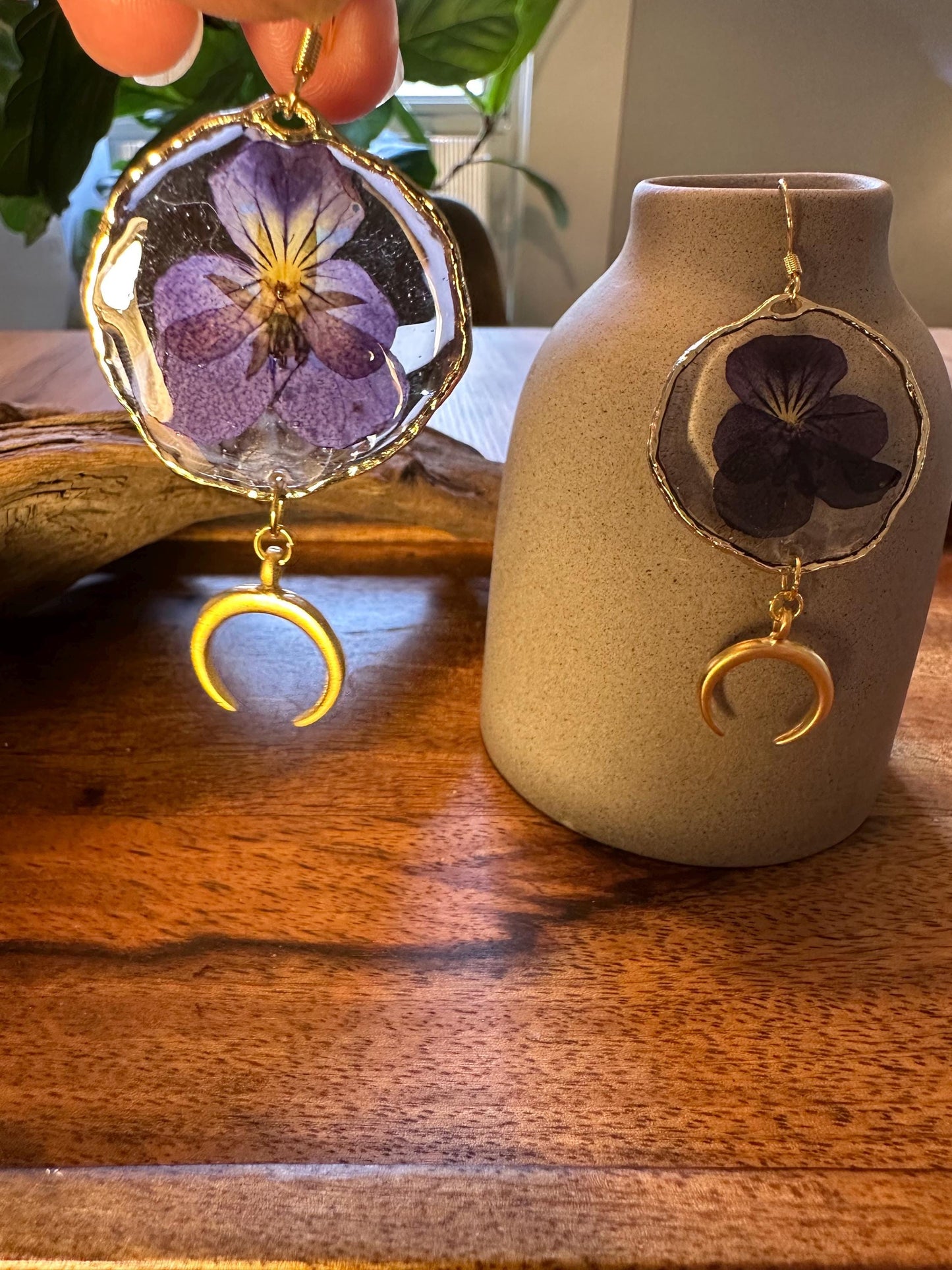 Resin and pressed flower earrings