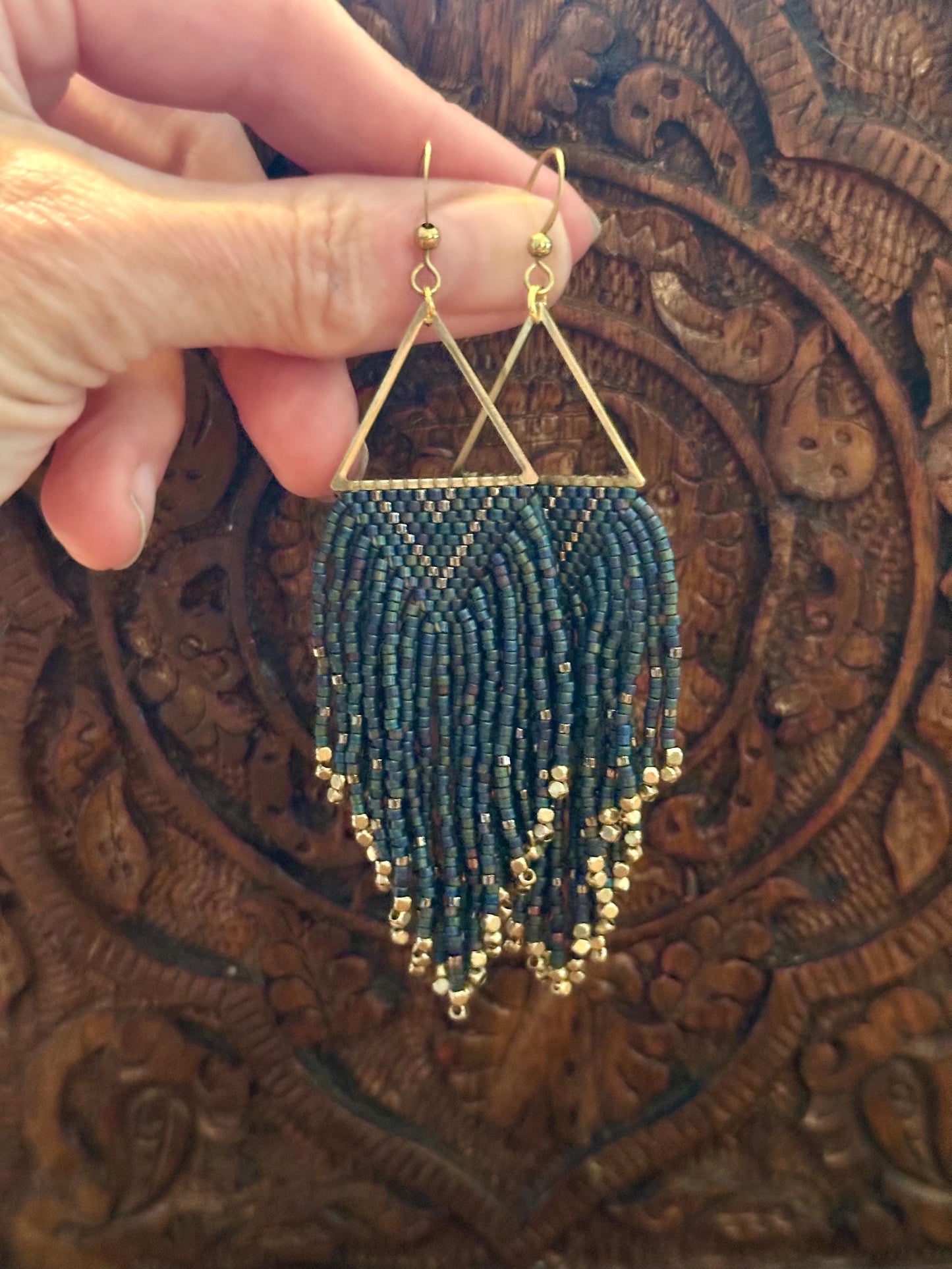 Hand-Beaded Fringe Earrings