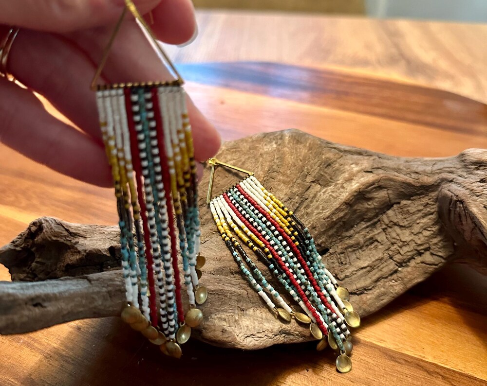 Hand-Beaded Fringe Earrings